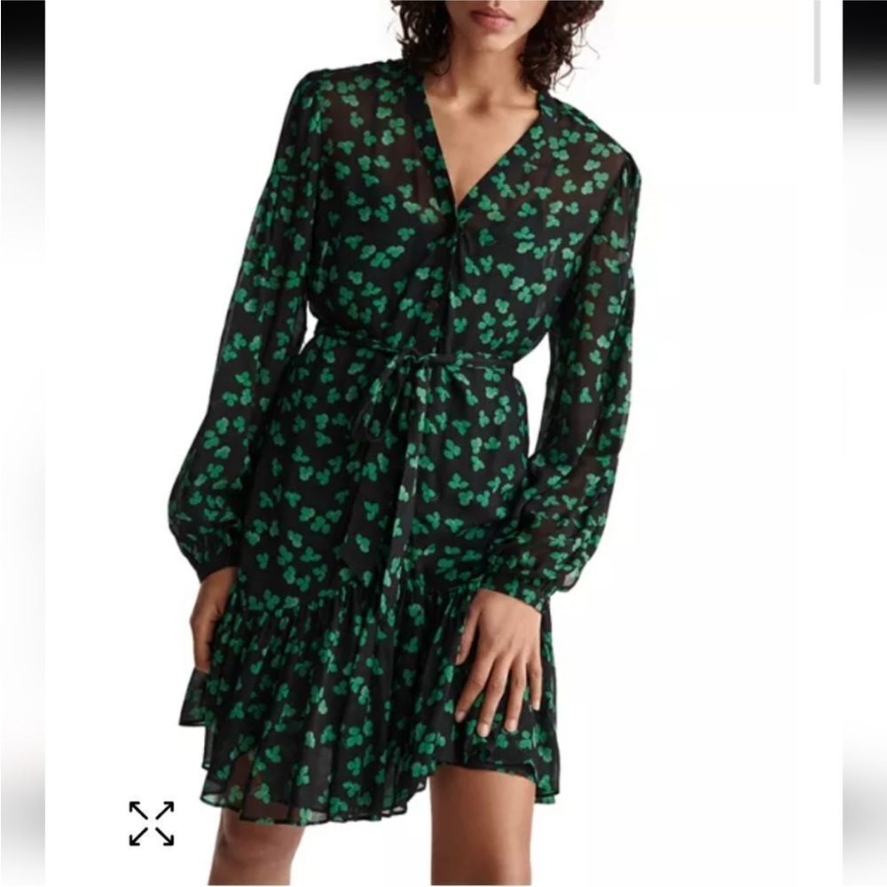 The Kooples Black and Green Floral Long Sleeve Dress, S